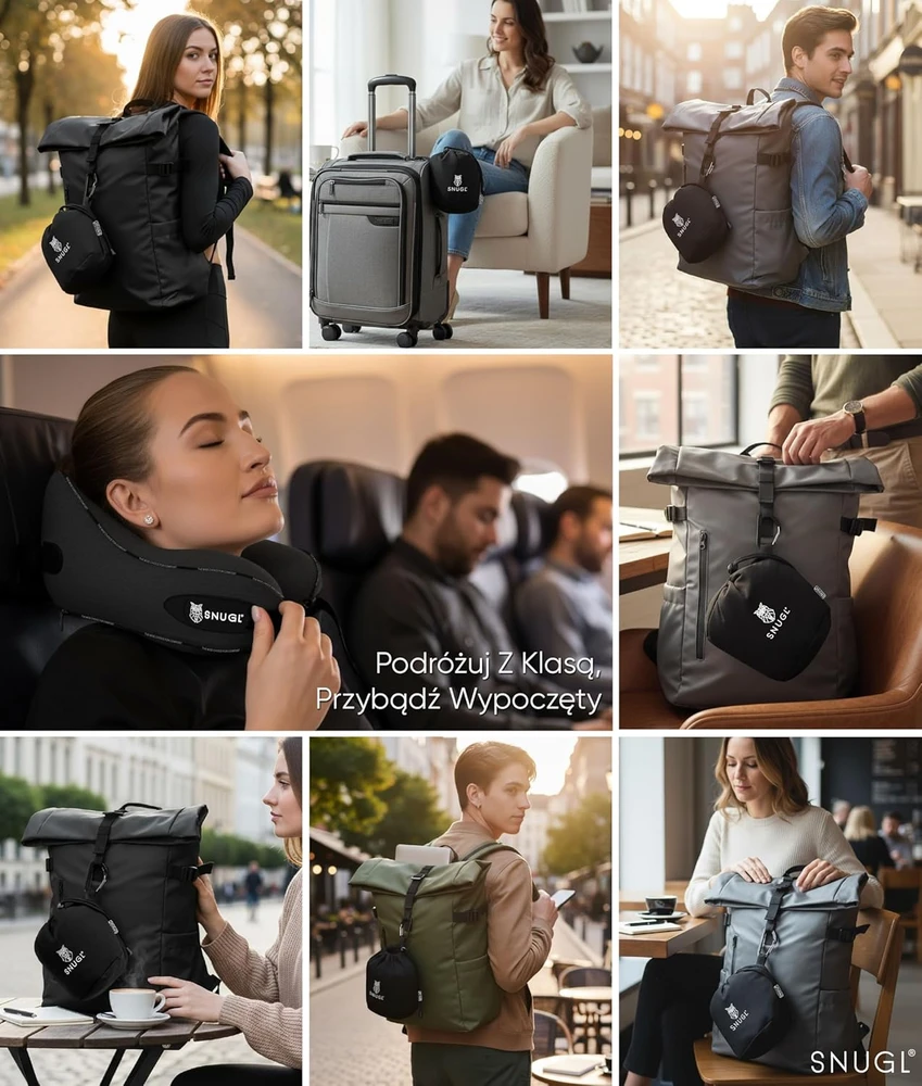 SNUGL kelioninė kaklo pagalvė su memory putomis, ergonomiška, skalbiama, juoda, SNU-TRA-PIL-V01