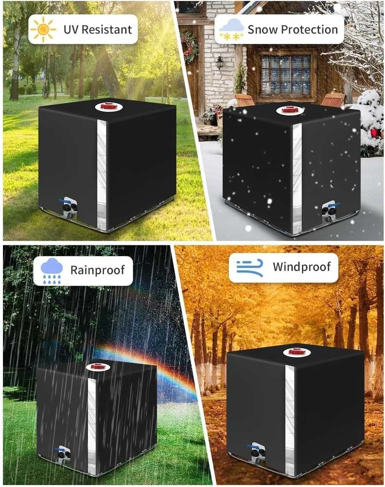 SOBEAU IBC rezervuaro uždangalas 1000 l atsparus UV ir vandeniui, juodas, poliesterio