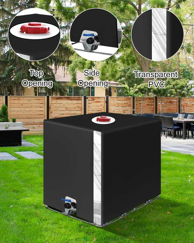 SOBEAU IBC rezervuaro uždangalas 1000 l atsparus UV ir vandeniui, juodas, poliesterio