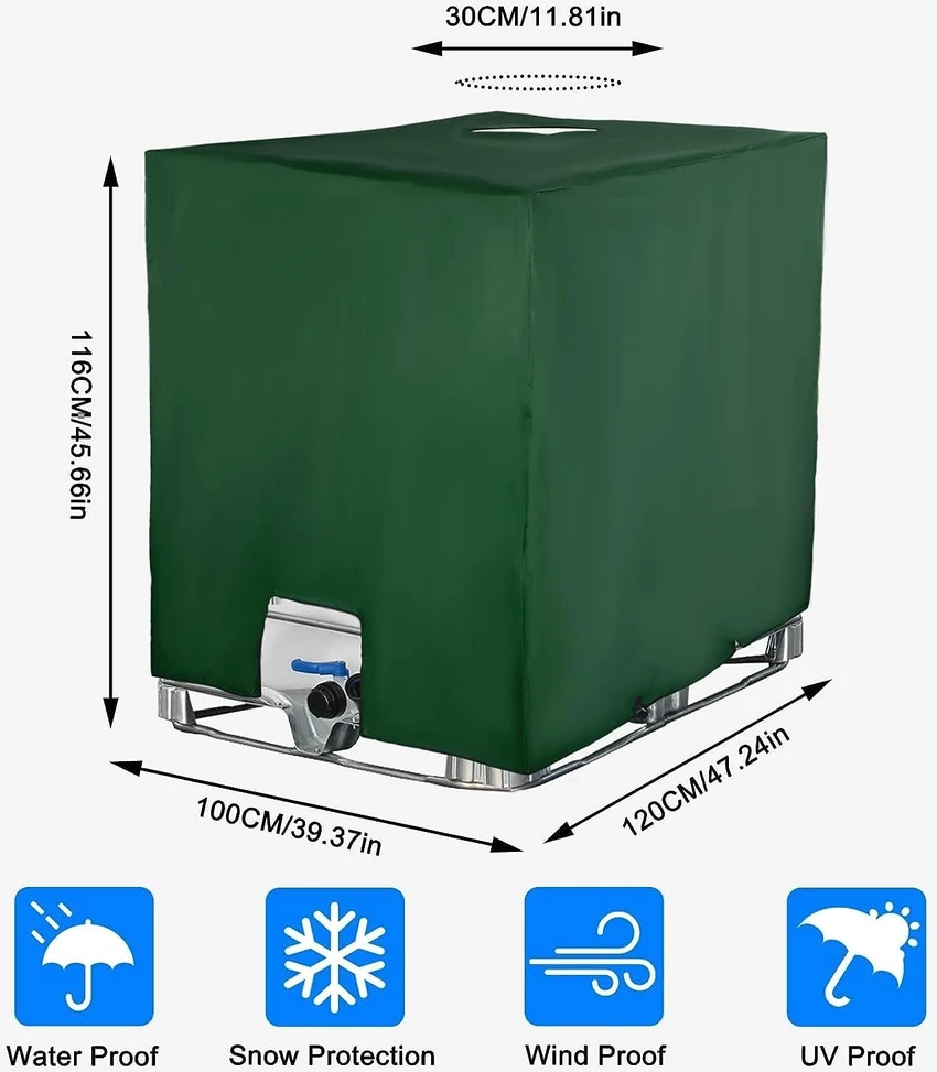 Sobeau IBC vandens rezervuaro apsauginė plėvelė 1000 l, atspari UV ir vandeniui, žalia, 120 x 100 x 116 cm