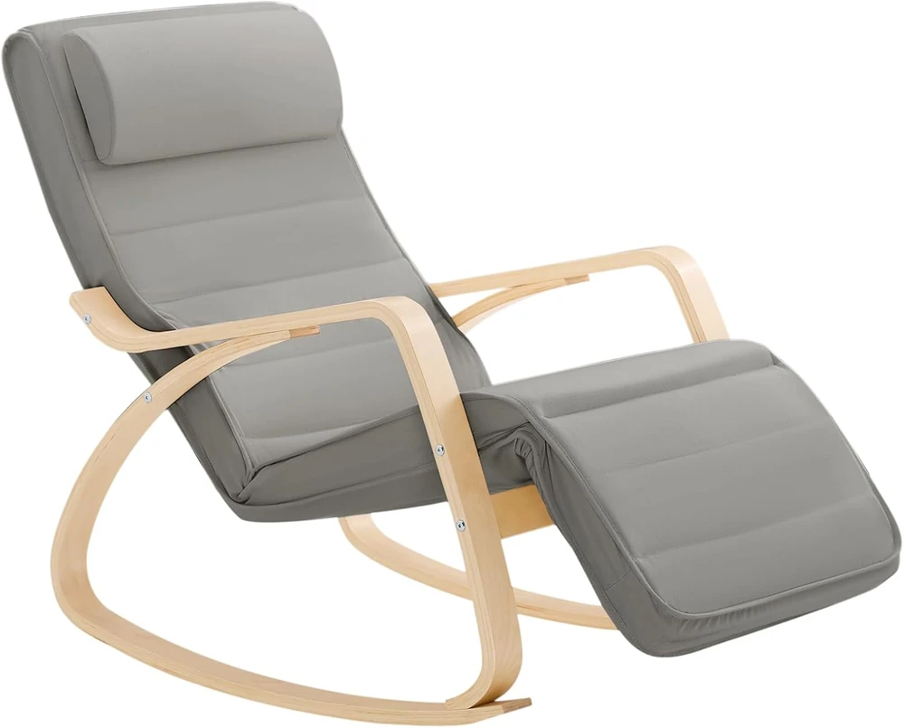 SoBuy modernus supamasis krėslas su kojų atrama, poilsio kėdė, pilka, FST16-DG