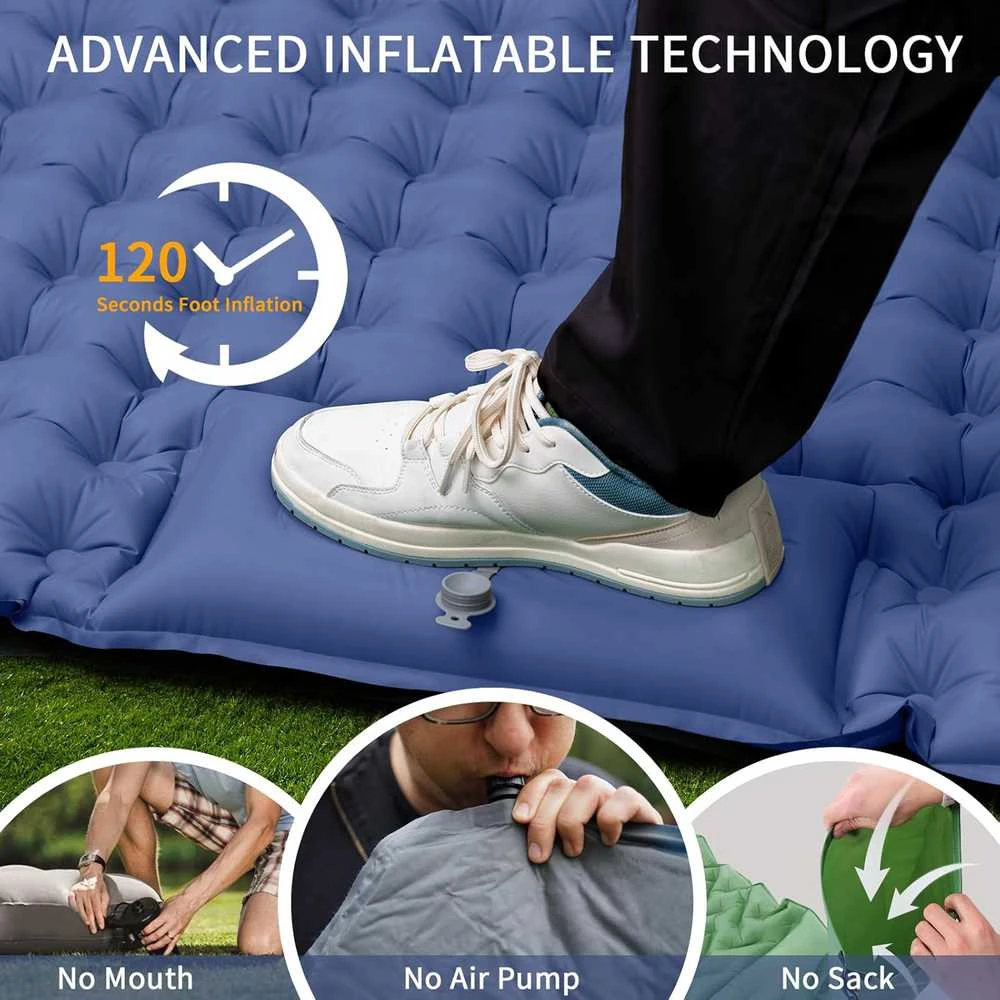 Sofa ERWEY dvivietis savaime prisipučiantis turistinis kilimėlis, 200 × 135 × 10 cm, itin lengvas, mėlynas, G01Y04714
