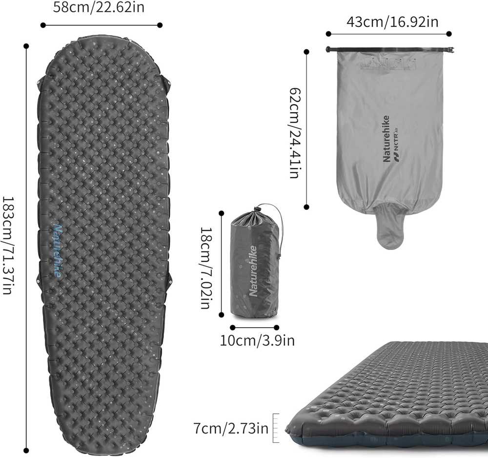 Sofa Naturehike savaime prisipučiantis miegmaišio formos kempingo kilimėlis, 183 × 58 × 7 cm, R vertė 3,5