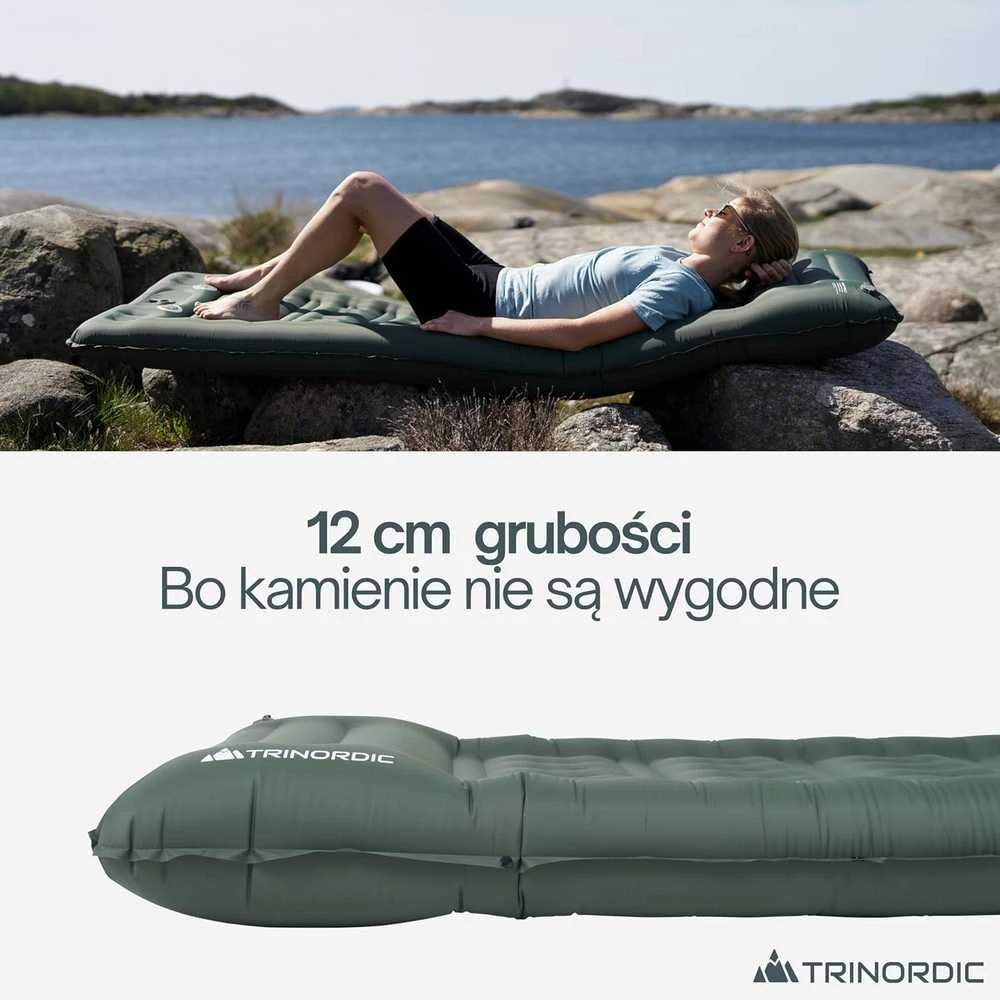 Sofa Trinordic pripučiamas 12 cm storio kempingo čiužinys su įmontuota pompa ir pagalve