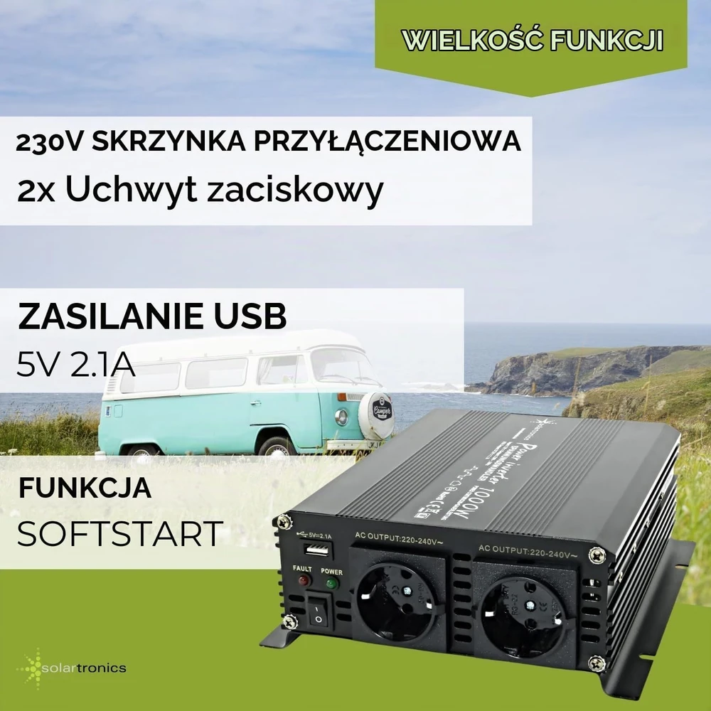 solartronics įtampos keitiklis 12 V į 230 V, 1000 W, modifikuota sinusoidė, 0112101