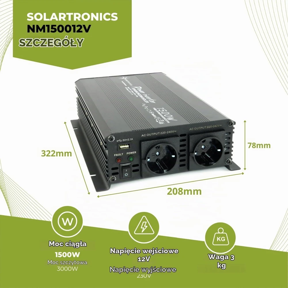 solartronics įtampos keitiklis 12 V į 230 V, 1500 W, 3000 W pikinė galia NM12V_Master