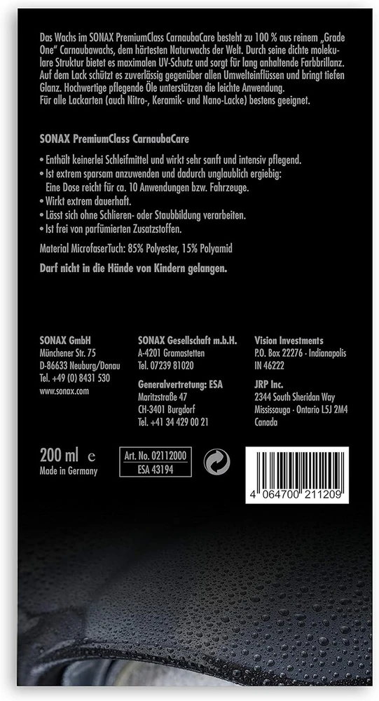 SONAX automobilinis karnaubo vaškas Premium Class CarnaubaCare 200 ml 211200