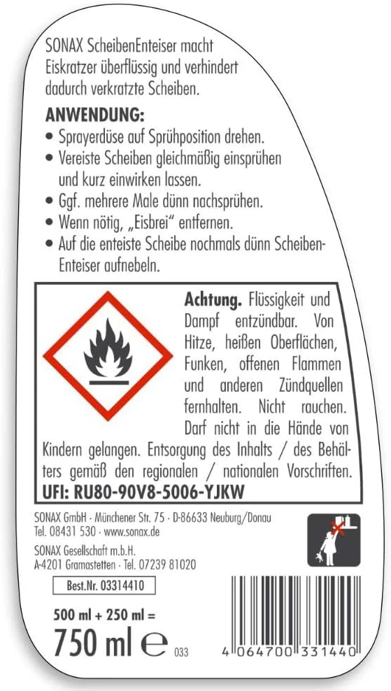 SONAX automobilinių stiklų atitirpiklis 750 ml alkoholio pagrindu 331441