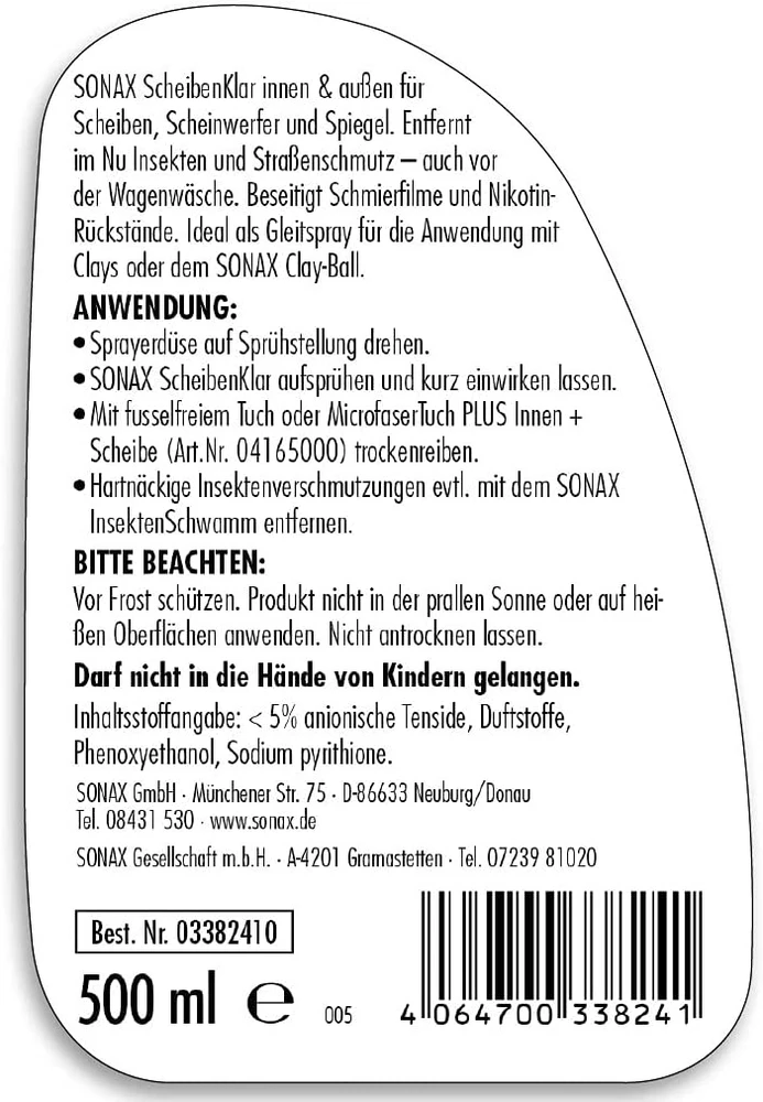 SONAX automobilinių stiklų valiklis be fosfatų, 500 ml, 03382410