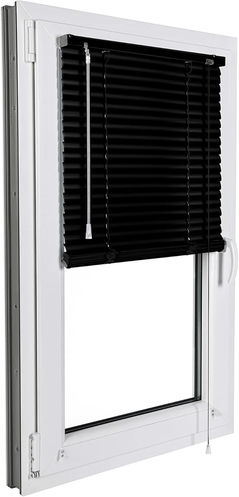 Sonello aliumininės vidaus žaliuzės 40 x 130 cm, juodos, Klemmfix montavimas, 25 mm juostos