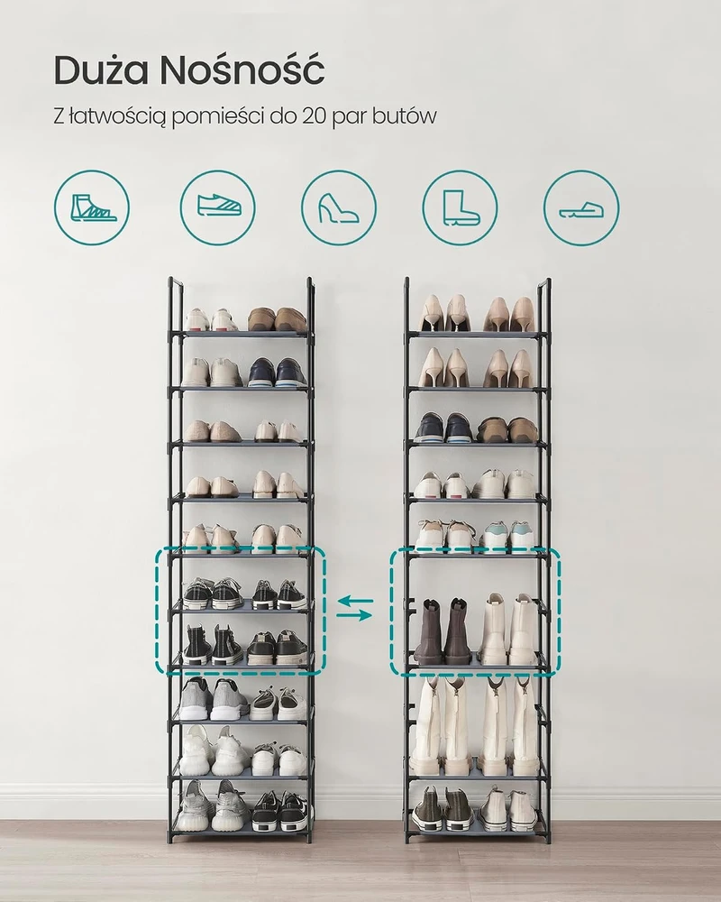 Songmics Siauros batų lentynos iš pilkos neaustinės medžiagos