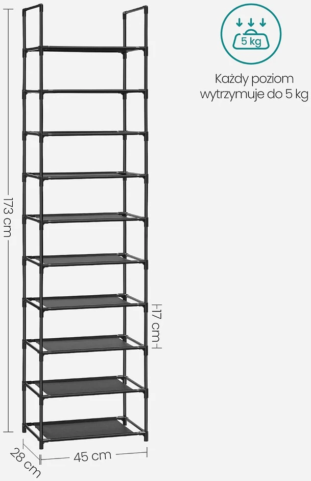 SONGMICS 10 lygių batų lentyna su metaliniu rėmu 28 x 45 x 173 cm LSH010B02