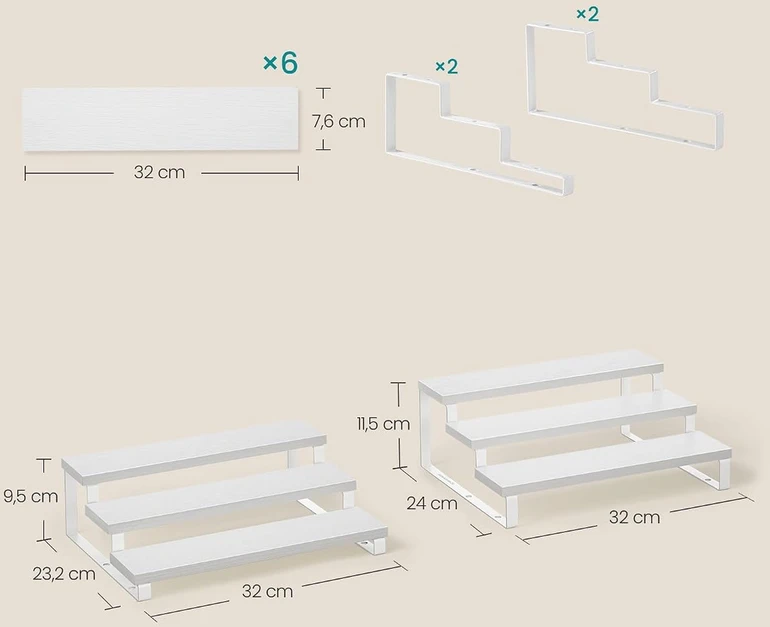SONGMICS 3 pakopų išplečiamas prieskonių stovas iš medienos ir plieno, 2 vnt.