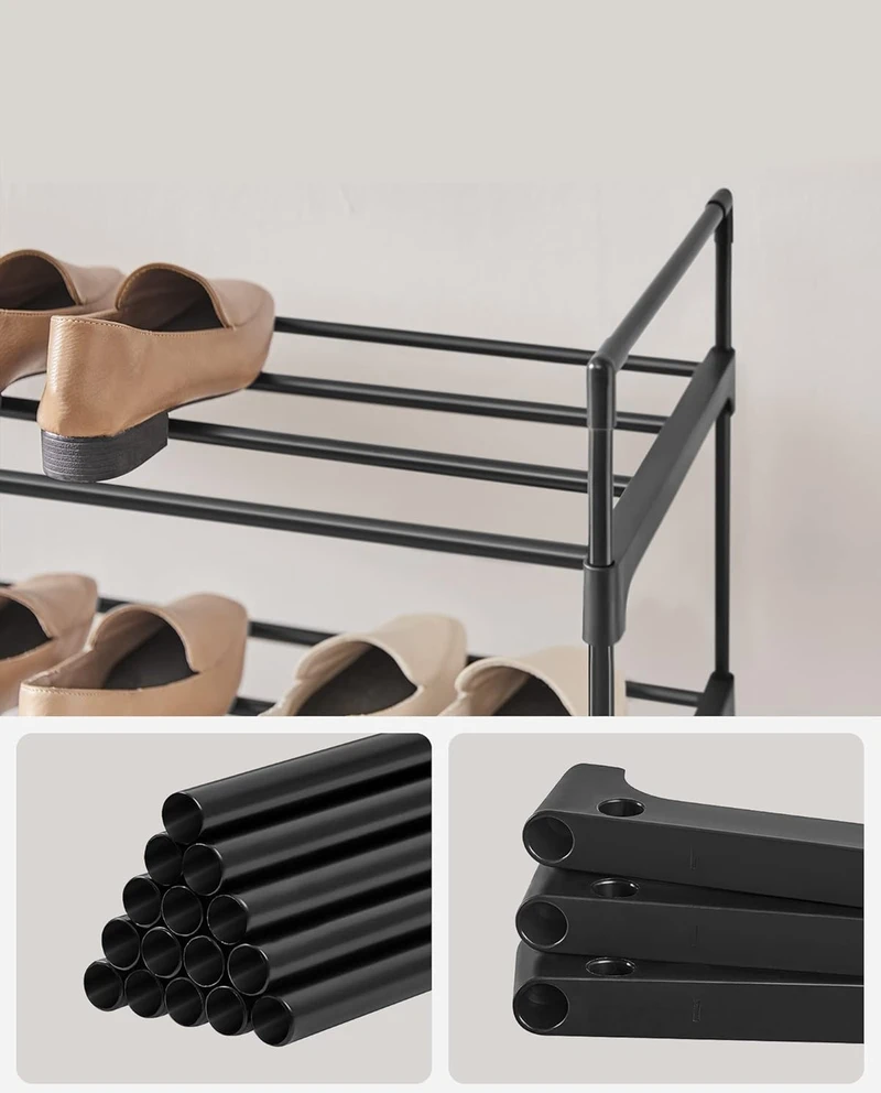 SONGMICS 4 pakopų metalinė batų lentyna, 92 x 30 x 73 cm, talpina iki 20 porų batų, juoda, LSA14BKV2