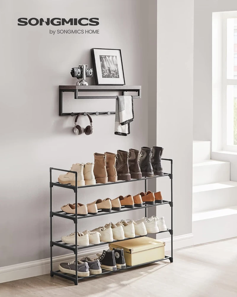 SONGMICS 4 pakopų metalinė batų lentyna, 92 x 30 x 73 cm, talpina iki 20 porų batų, juoda, LSA14BKV2