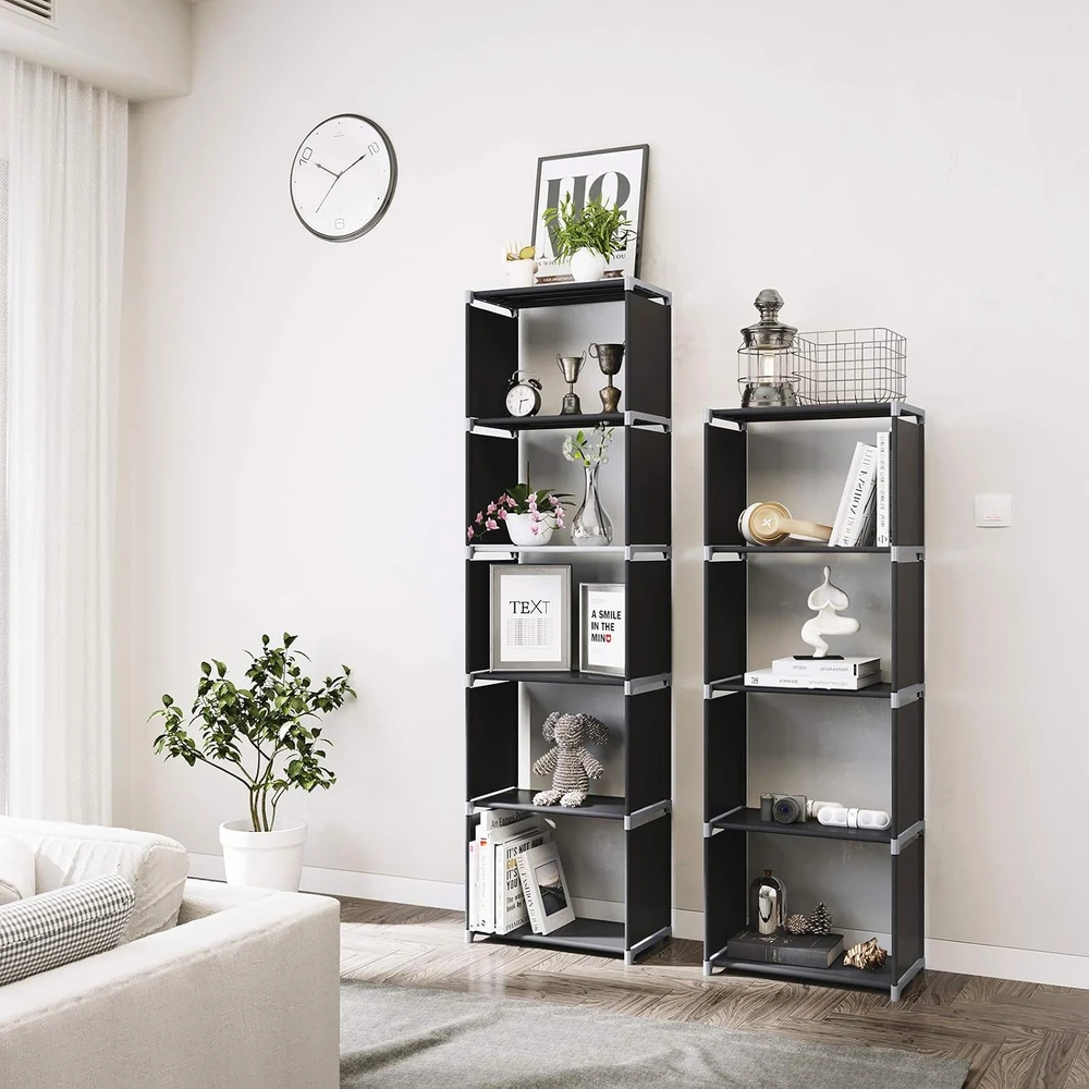 SONGMICS 5 lentynų daiktų laikymo stelažas 50 x 30 x 180 cm, juodas LSN15H