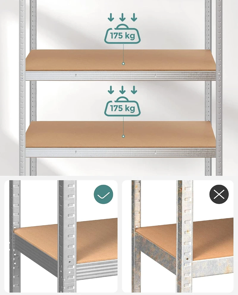 SONGMICS 5 lygių metalinės sandėliavimo lentynos, 2 vnt., 120 x 60 x 200 cm GLR060E02