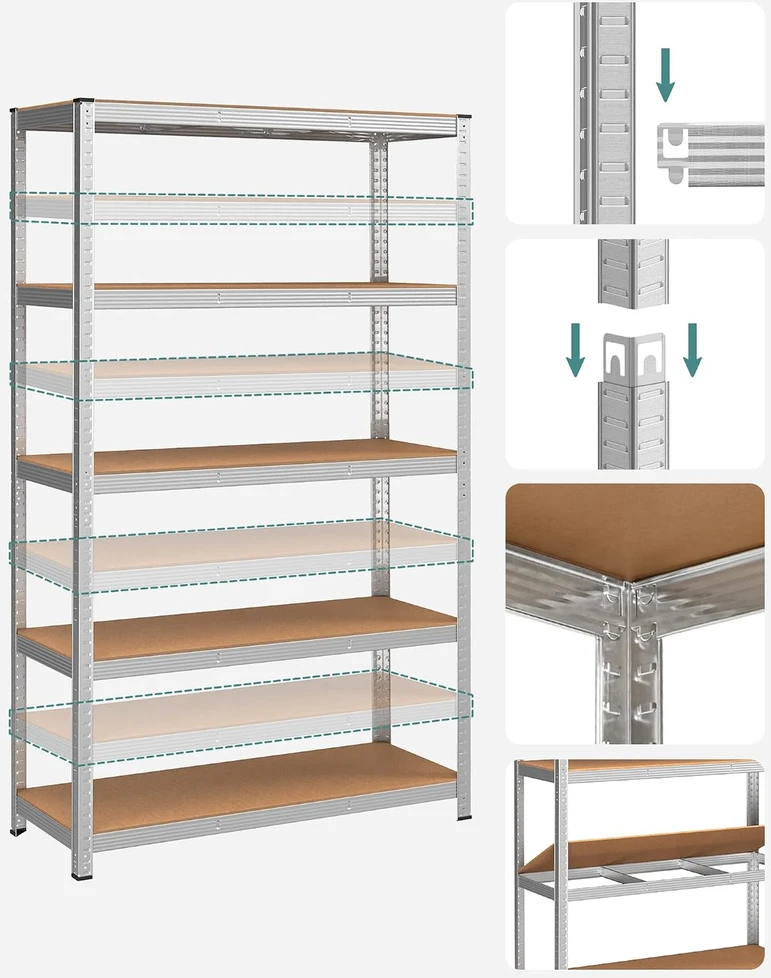SONGMICS 5 lygių metalinės sandėliavimo lentynos, 2 vnt., 120 x 60 x 200 cm GLR060E02