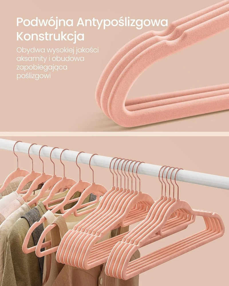 SONGMICS aksominės neslystančios drabužių pakabos, 50 vnt., 45 x 23.5 cm, B07SYP4SZZ