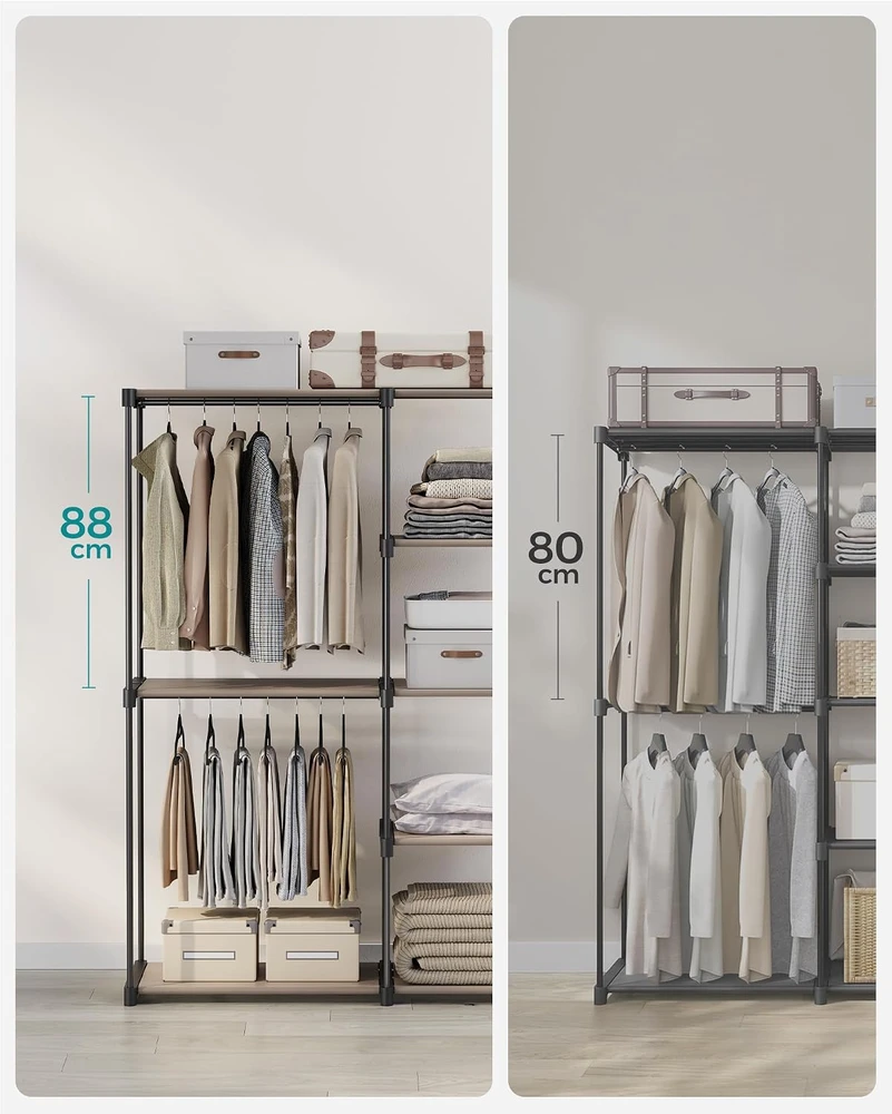 Songmics Atvira drabužių spinta su drabužių lentynomis 43 x 124 x 182 cm Taupe