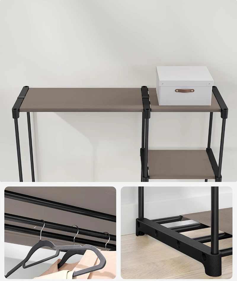 Songmics Atvira drabužių spinta su drabužių lentynomis 43 x 124 x 182 cm Taupe