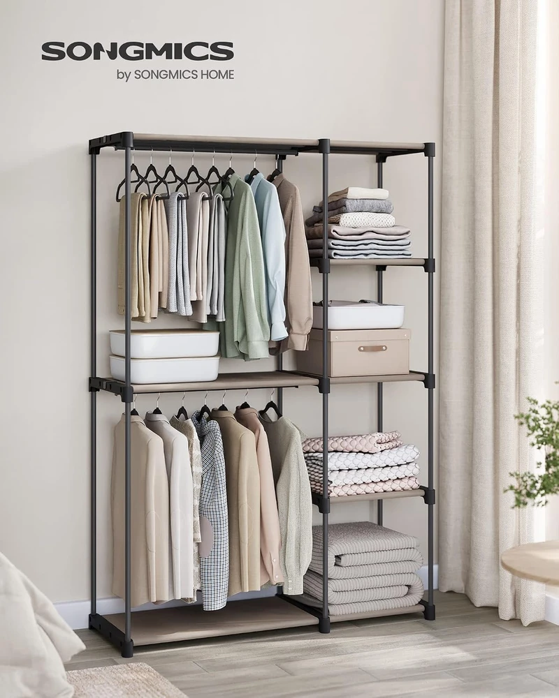 Songmics Atvira drabužių spinta su drabužių lentynomis 43 x 124 x 182 cm Taupe