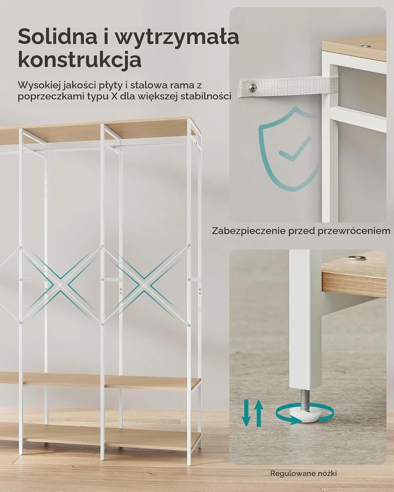 Songmics Atidaryta drabužių spinta su drabužių turėklu natūralios smėlio spalvos