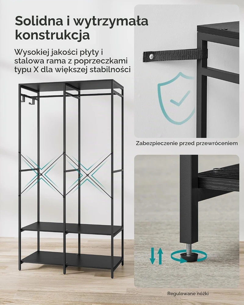 Songmics Atvira drabužių spinta su drabužių turėklu juodmedžio juodos spalvos