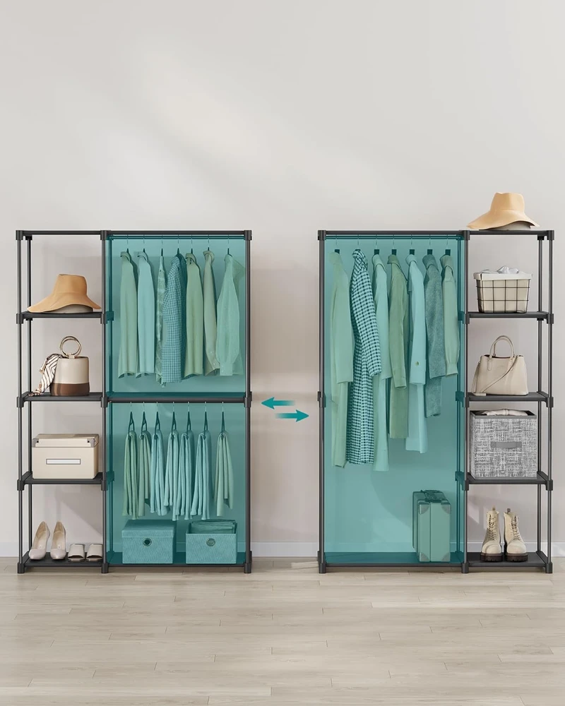 Songmics Atvira drabužių spinta su drabužių lentynomis 43 x 124 x 182 cm juoda