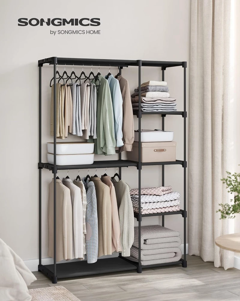 Songmics Atvira drabužių spinta su drabužių lentynomis 43 x 124 x 182 cm juoda