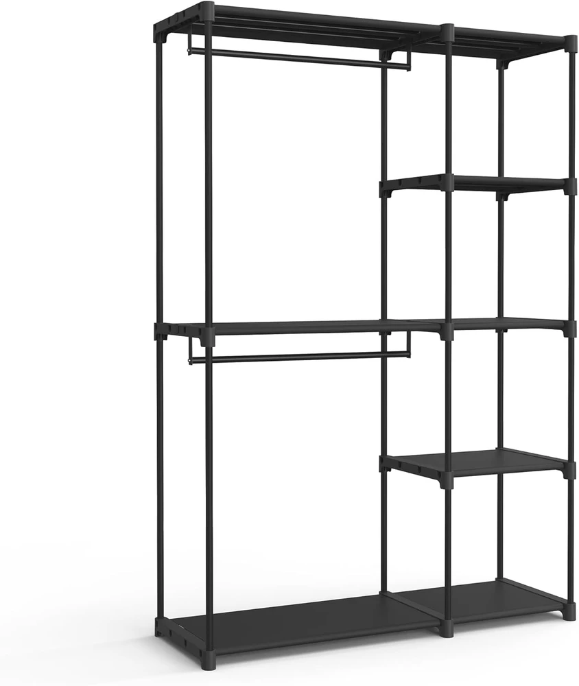 Songmics Atvira drabužių spinta su drabužių lentynomis 43 x 124 x 182 cm juoda