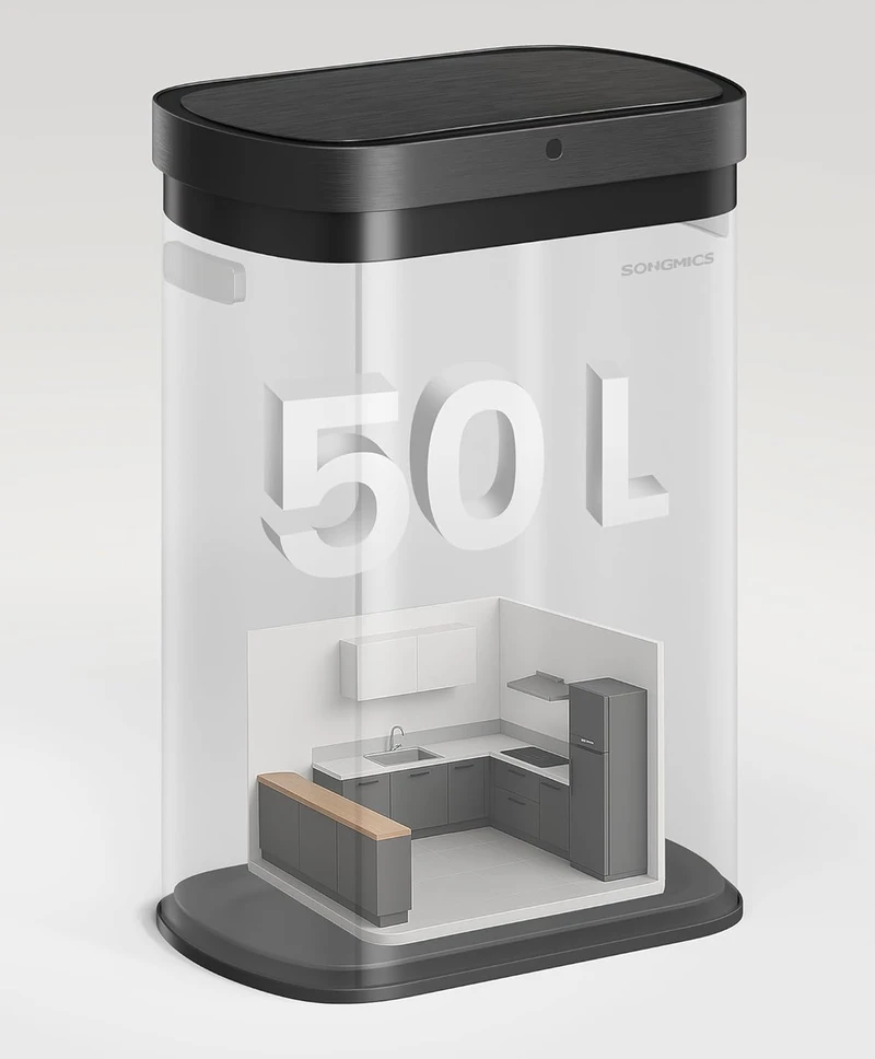 SONGMICS automatinis virtuvinis šiukšlių konteineris su judesio jutikliu, 50 l, plienas, LTB640B02