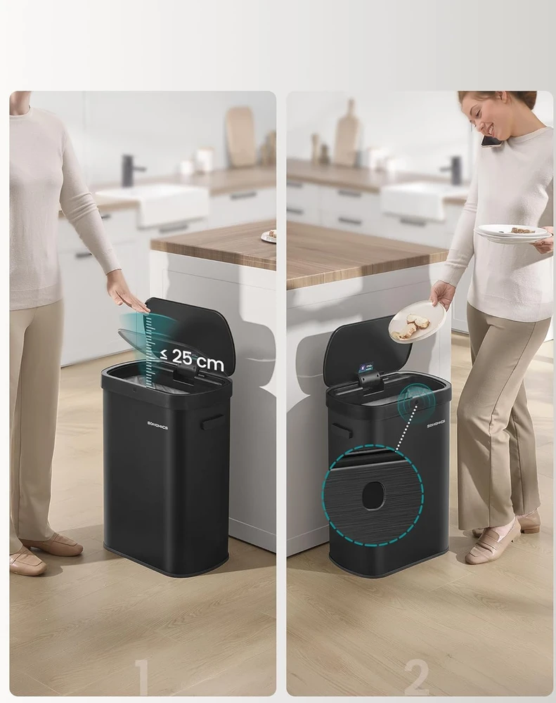 SONGMICS automatinis virtuvinis šiukšlių konteineris su judesio jutikliu, 50 l, plienas, LTB640B02