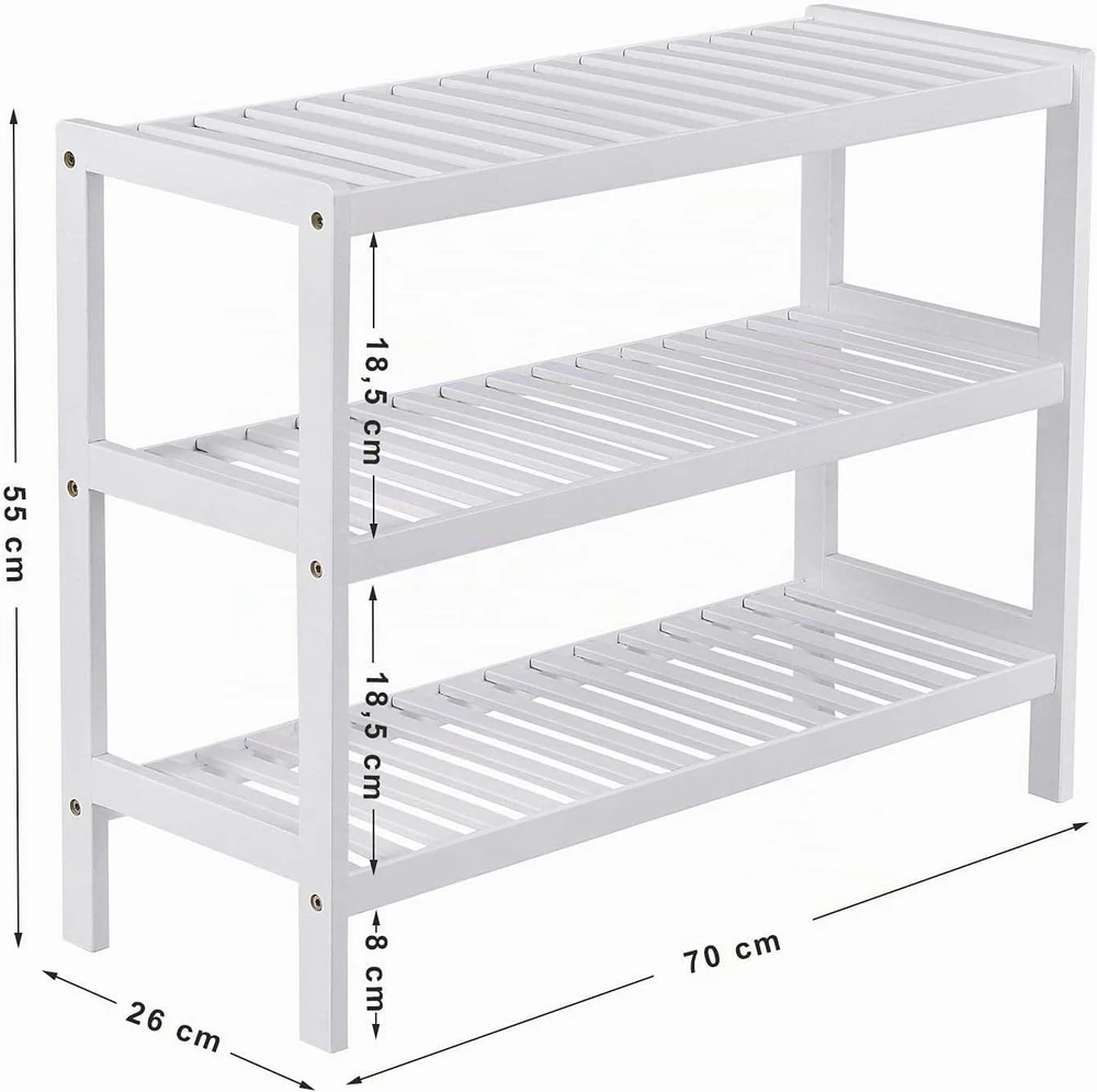 SONGMICS bambukinė 3 lygių batų lentyna 70 x 26 x 55 cm, balta LBS13W