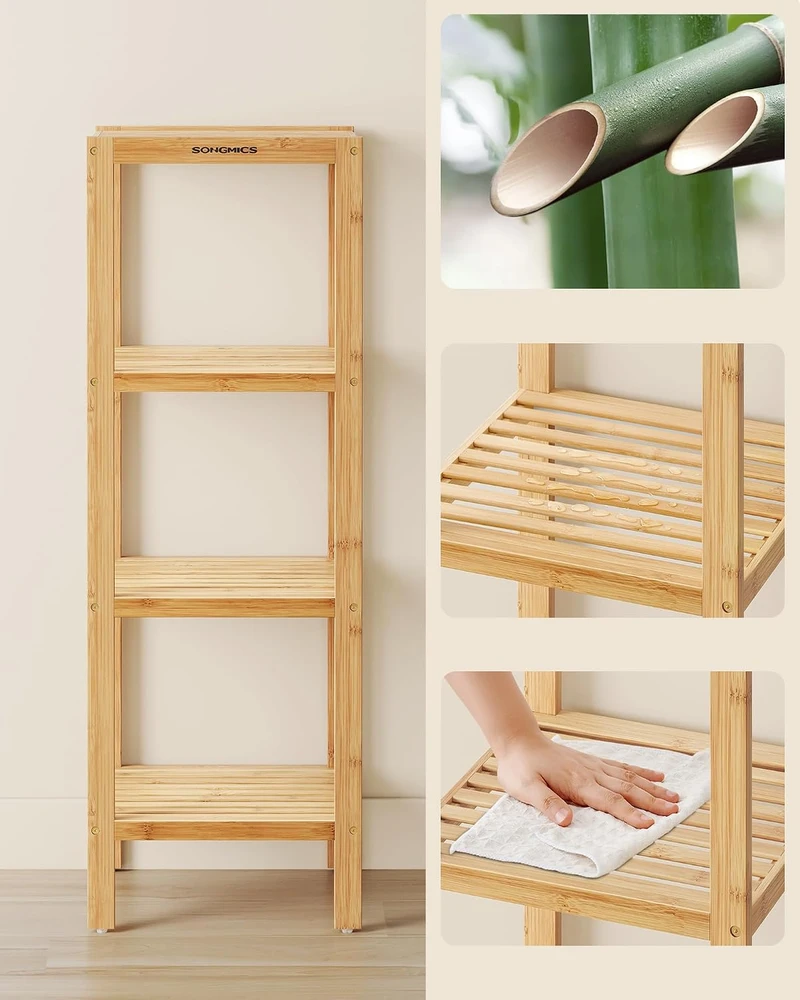 SONGMICS bambukinė 4 aukštų vonios kambario lentyna 33 x 33 x 98 cm BCB54YV1
