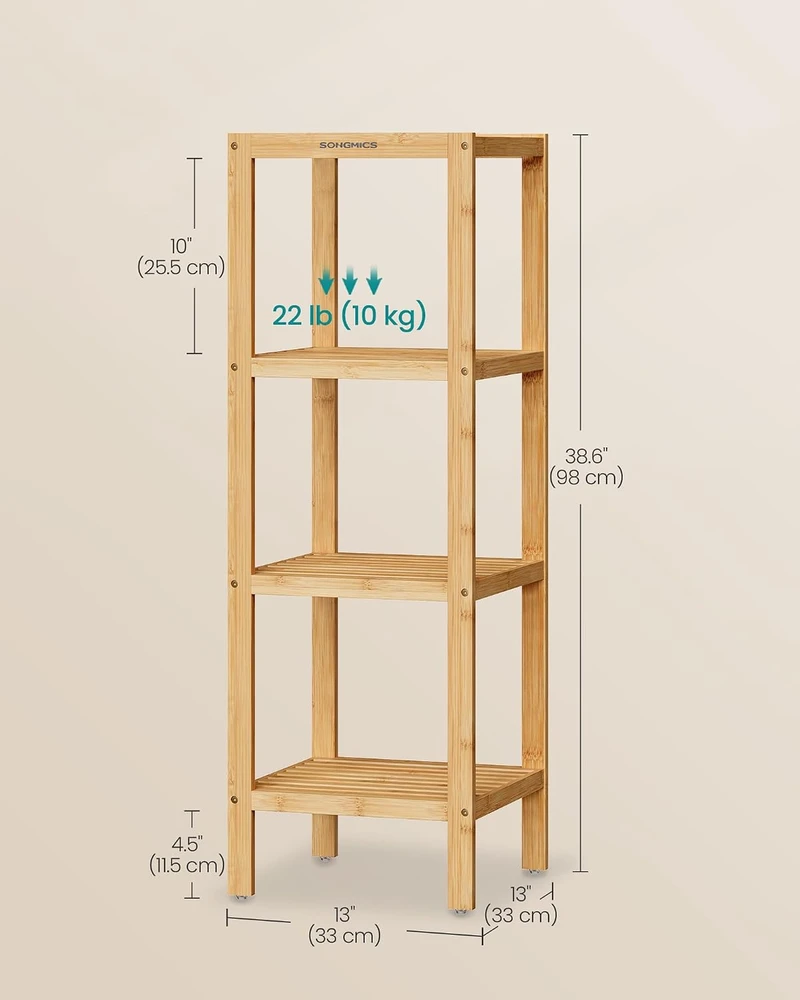 SONGMICS bambukinė 4 aukštų vonios kambario lentyna 33 x 33 x 98 cm BCB54YV1