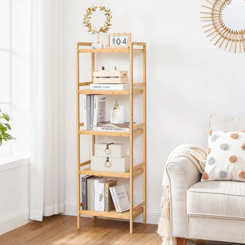 SONGMICS bambukinė pastatoma lentyna su 5 reguliuojamomis lentynomis 45 x 31.5 x 142 cm BCB075N01