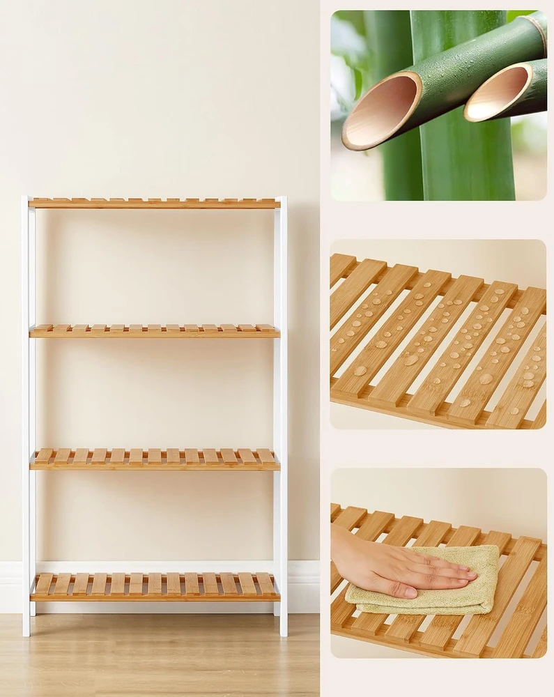 Songmics Bambuko vonios kambario lentyna 26 x 60 x 100 cm baltos-natūralios spalvos