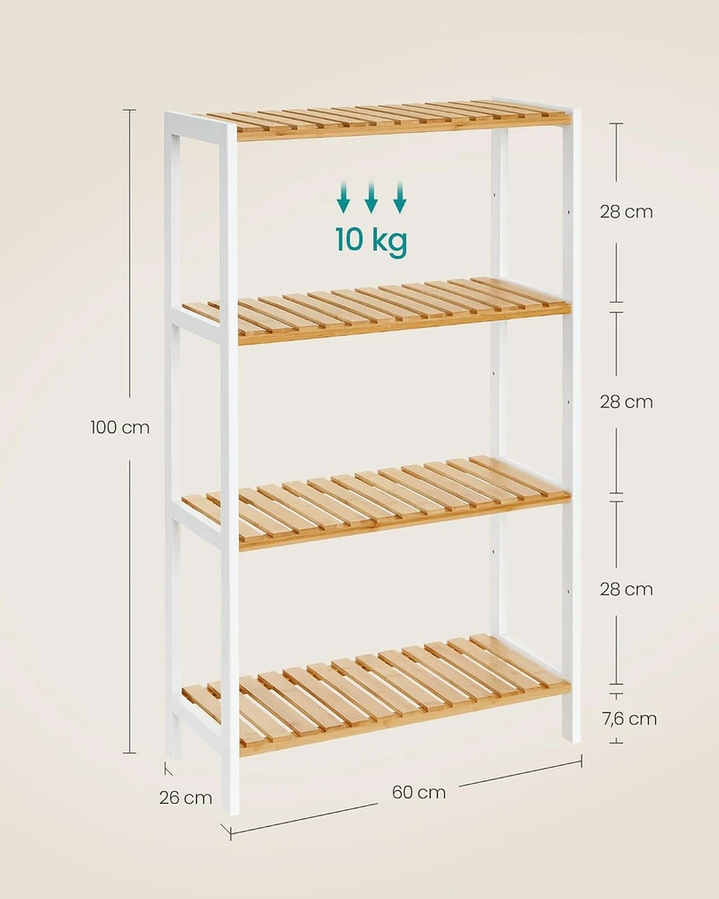 Songmics Bambuko vonios kambario lentyna 26 x 60 x 100 cm baltos-natūralios spalvos