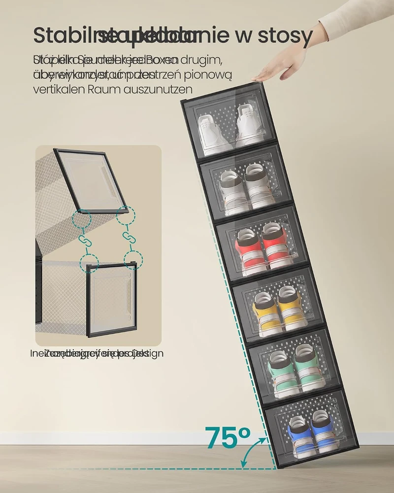 SONGMICS batų dėžių rinkinys, 18 vnt., sudedamos, iki 46 dydžio, LSP007B18