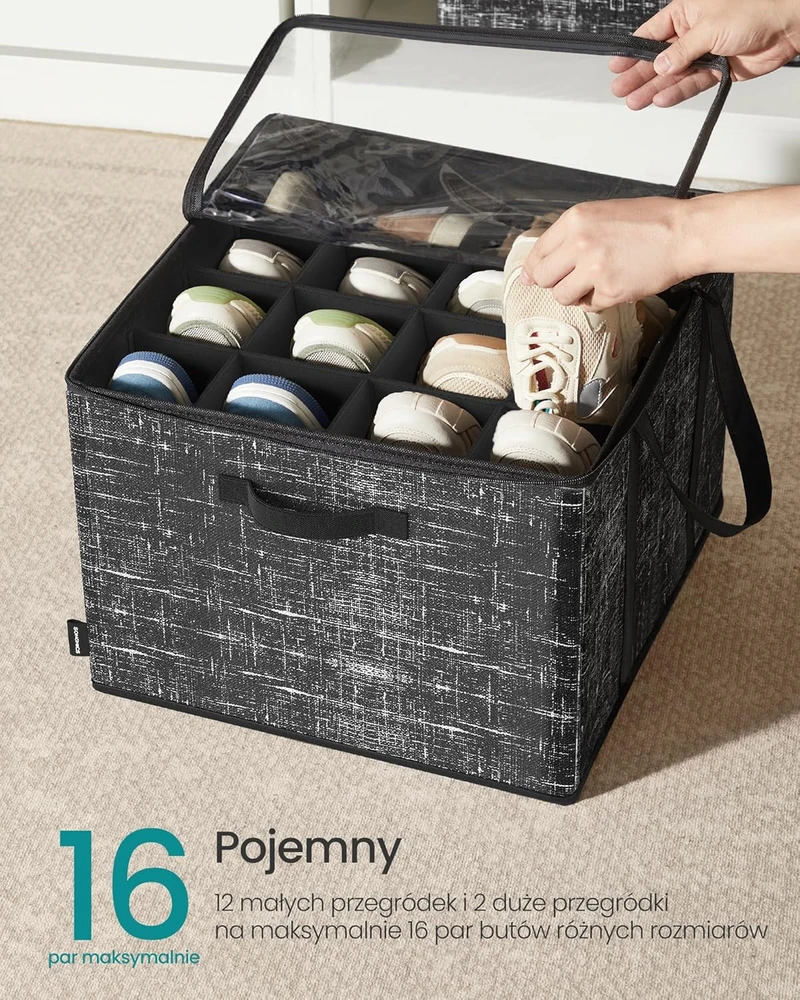 SONGMICS batų dėžių rinkinys, 2 vnt., kiekviena iki 16 porų, permatoma PVC danga, 42x42x31,7 cm, juoda