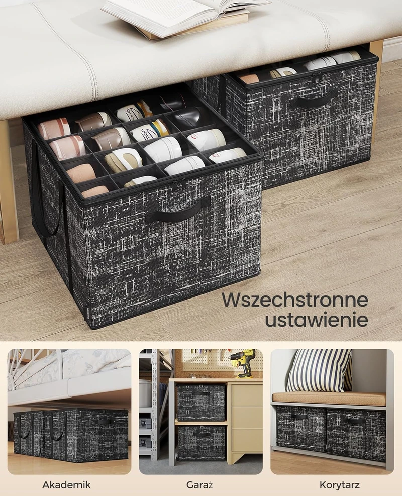 SONGMICS batų dėžių rinkinys, 2 vnt., kiekviena iki 16 porų, permatoma PVC danga, 42x42x31,7 cm, juoda