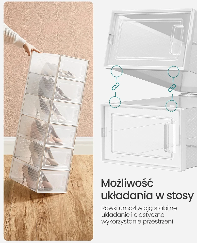 Songmics 12 batų dėžučių rinkinys, skirtas batams iki 44 dydžio
