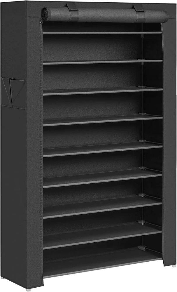 Songmics Batų stovas su dangčiu 88 cm, juodas