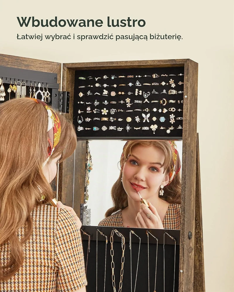 SONGMICS besisukanti papuošalų spintelė su veidrodžiu, rakinama, 160 cm, JJC062K01