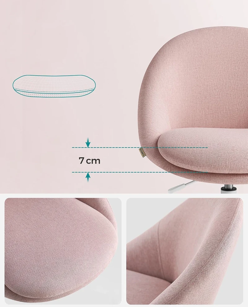 SONGMICS biuro kėdė be porankių, reguliuojamo aukščio, rožinė, OBG020P01