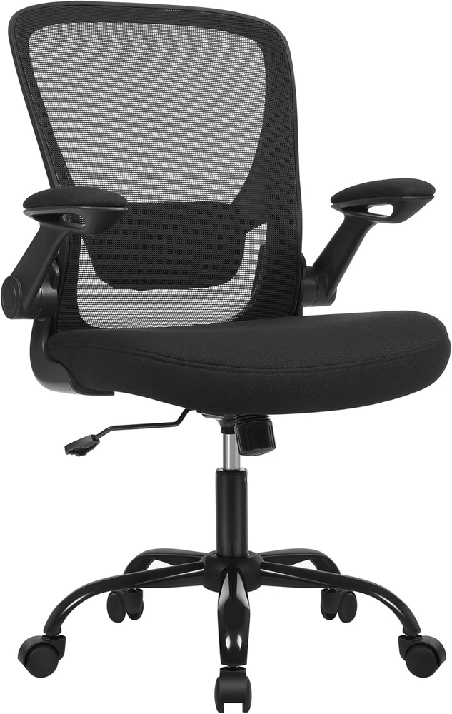 SONGMICS biuro kėdė su tinkline atkalte, ergonomiška, sulankstomais porankiais, juoda OBN37BK