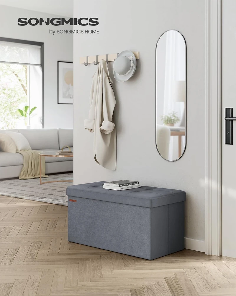 SONGMICS daiktadėžė-suoliukas su aksominiu sėdimu paviršiumi, 89 l, LSF247G01