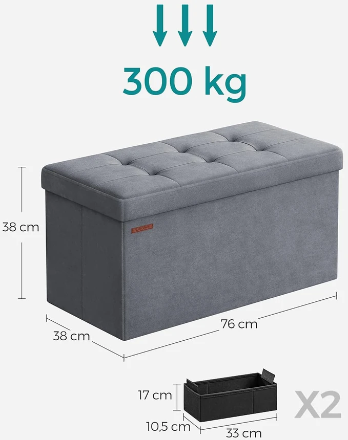SONGMICS daiktadėžė-suoliukas su aksominiu sėdimu paviršiumi, 89 l, LSF247G01