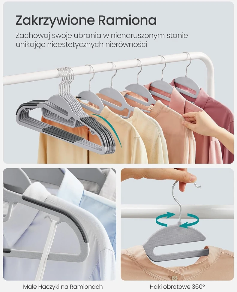 SONGMICS drabužių pakabos, plastikinės, 50 vnt., 41,5 cm, pasukamas kabliukas, CRP41G-50